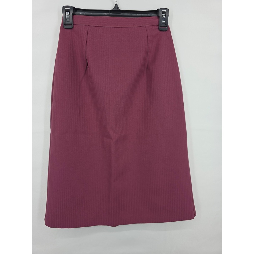 Vintage Burgundy Herringbone High Waisted Pencil Skirt Back Vent Midi Skirt